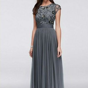 David's Bridal Beaded Prom Dress with Tulle Skirt